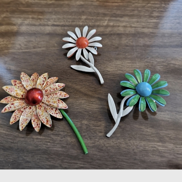 Vintage Orange & Red Flower Brooch Made In Germany Mid Century Rare3.5"x 2" ap - Picture 2 of 10